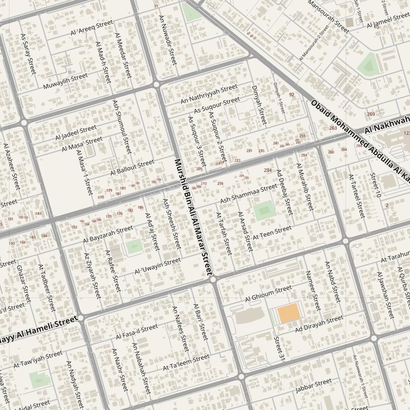 Abu Dhabi street map with house numbers — printable address map PDF, United Arab Emirates
