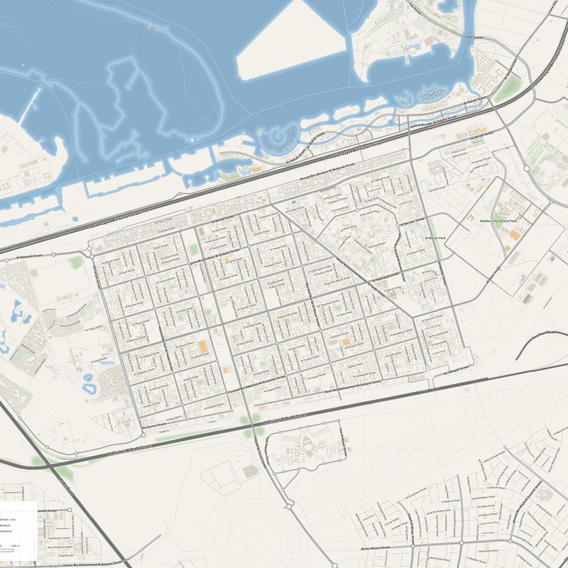 Printable street map poster of Abu Dhabi, United Arab Emirates