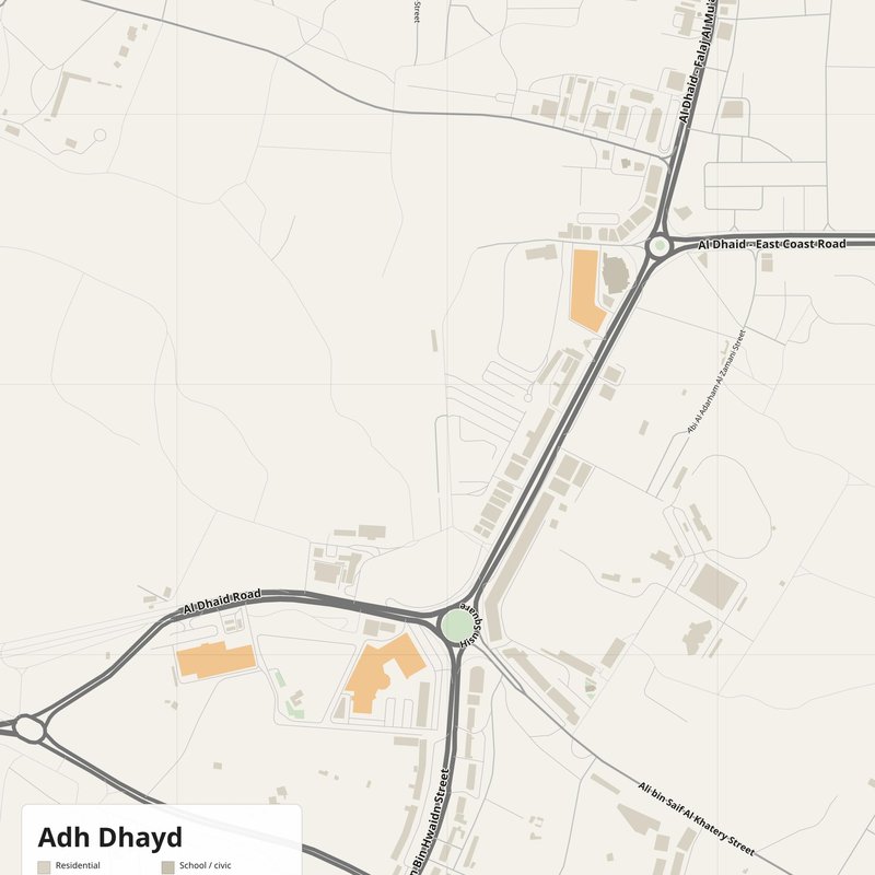 Adh Dhayd Map PDF — Printable Street Map Poster with House Numbers