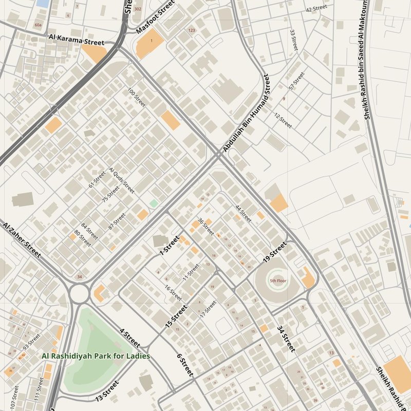 Ajman street map with house numbers — printable address map PDF, United Arab Emirates