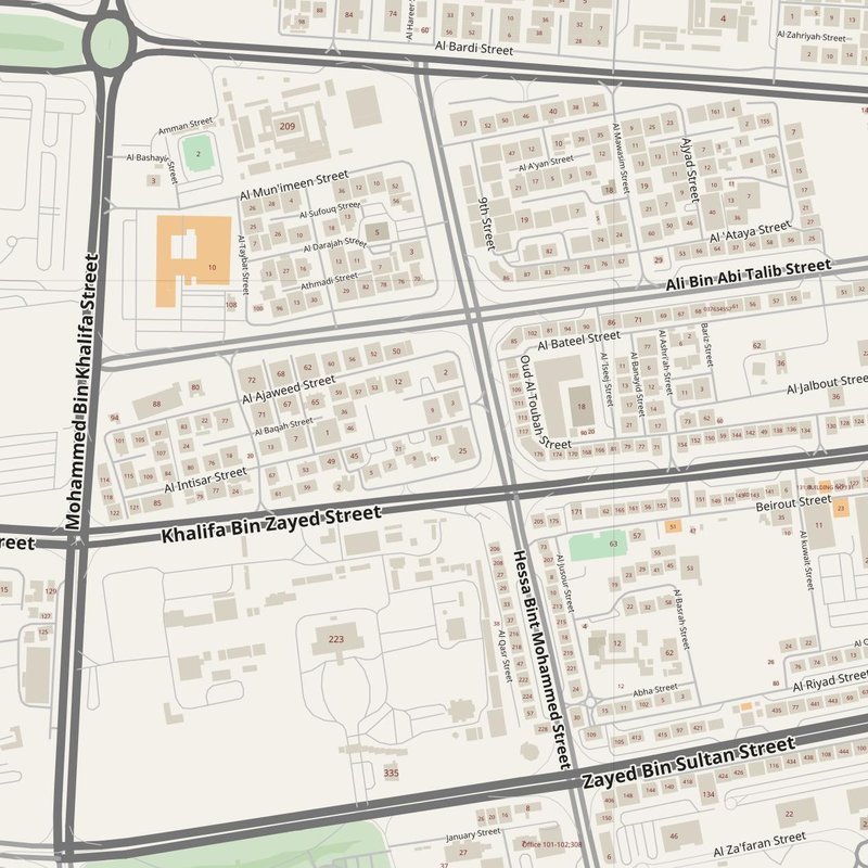 Al Ain City street map with house numbers — printable address map PDF, United Arab Emirates