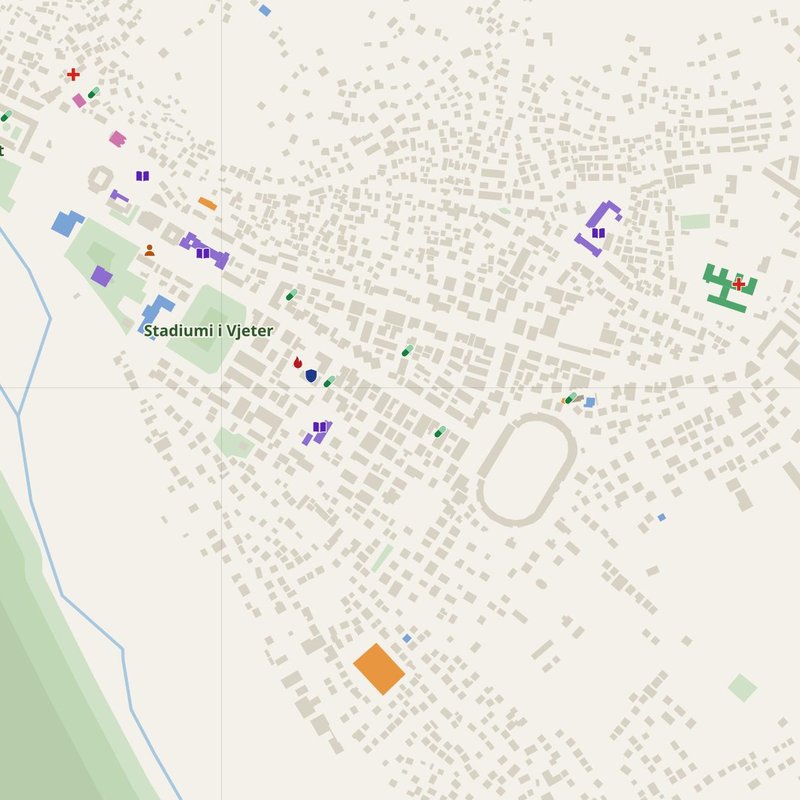 Berat map with house numbers, hospitals, police and fire stations — printable PDF, Albania