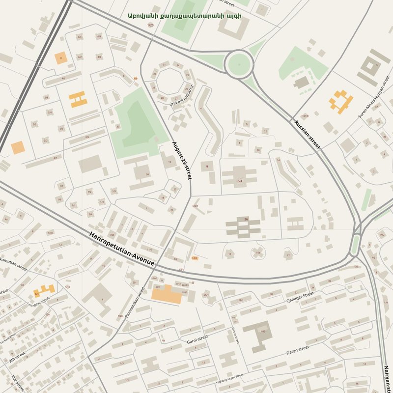 Abovyan street map with house numbers — printable address map PDF, Armenia