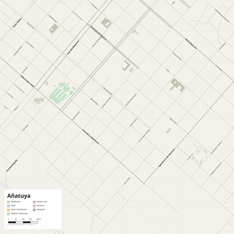 Printable street map poster of Añatuya, Argentina