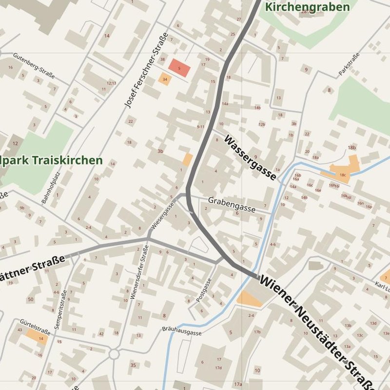 Baden street map with house numbers — printable address map PDF, Austria
