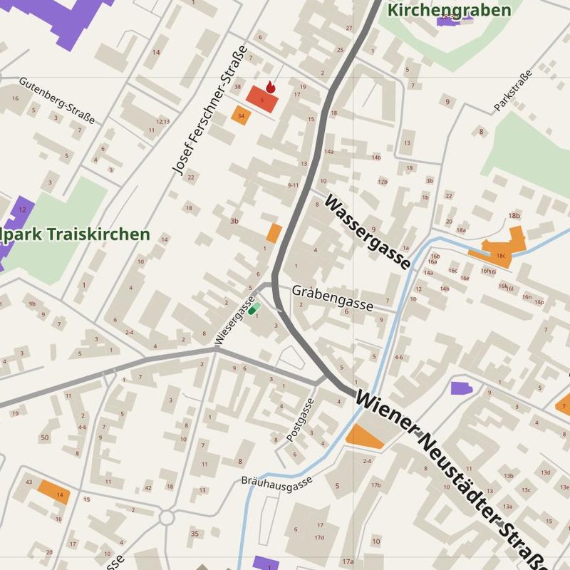 Baden map with house numbers, hospitals, police and fire stations — printable PDF, Austria