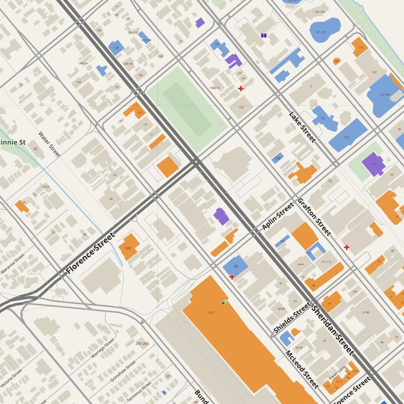 Cairns map with house numbers, hospitals, police and fire stations — printable PDF, Australia