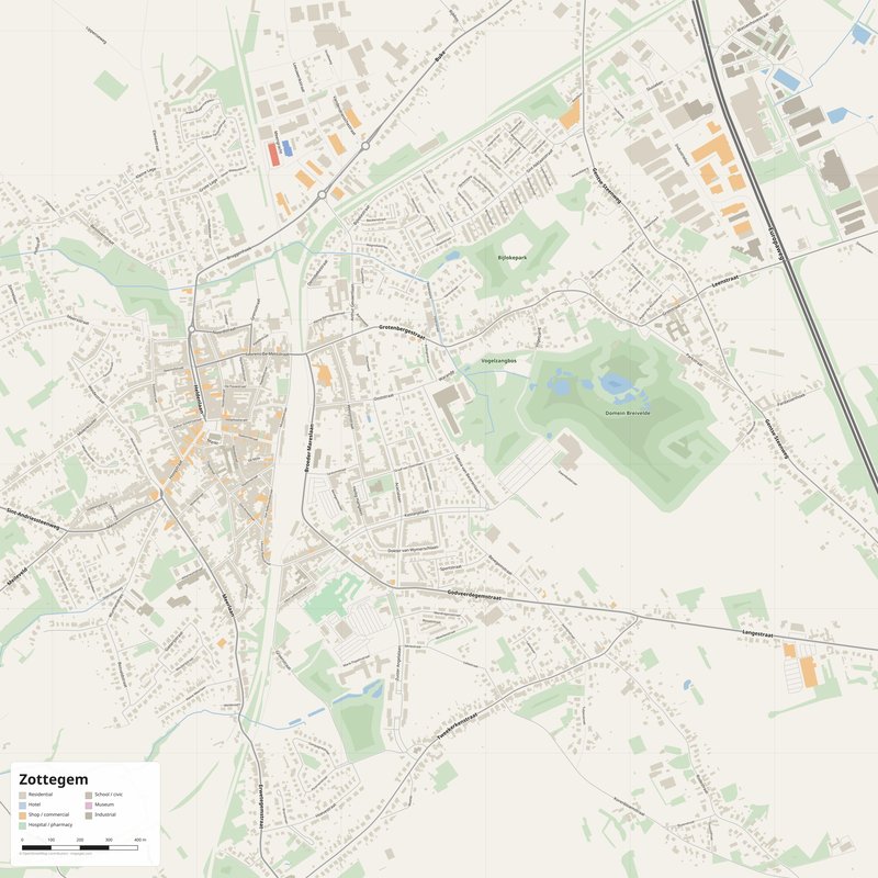 Zottegem Map PDF — Printable Street Map Poster with House Numbers