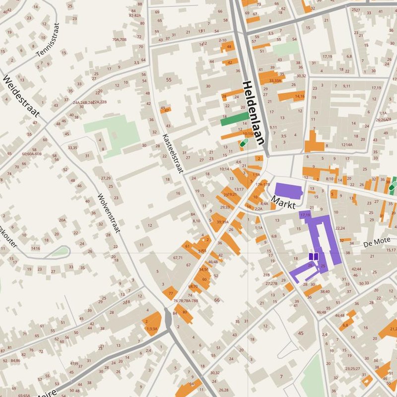 Zottegem map with house numbers, hospitals, police and fire stations — printable PDF, Belgium