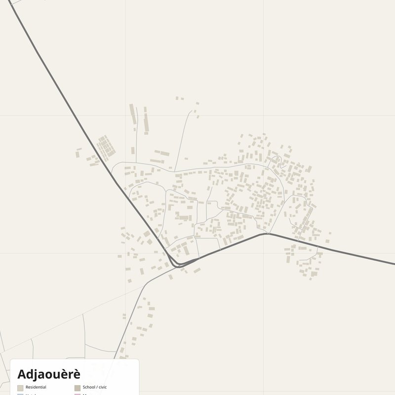 Adjaouèrè Map PDF — Printable Street Map Poster with House Numbers