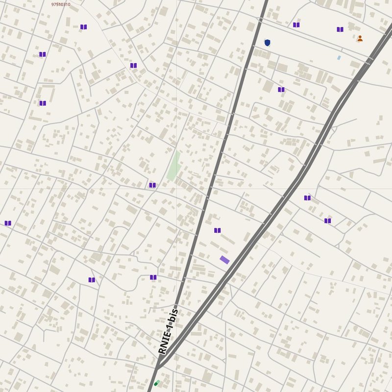 Adjarra map with house numbers, hospitals, police and fire stations — printable PDF, Benin