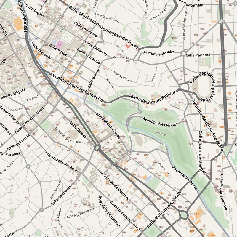 Plano callejero de La Paz con números de casa — mapa de direcciones PDF imprimible, Bolivia