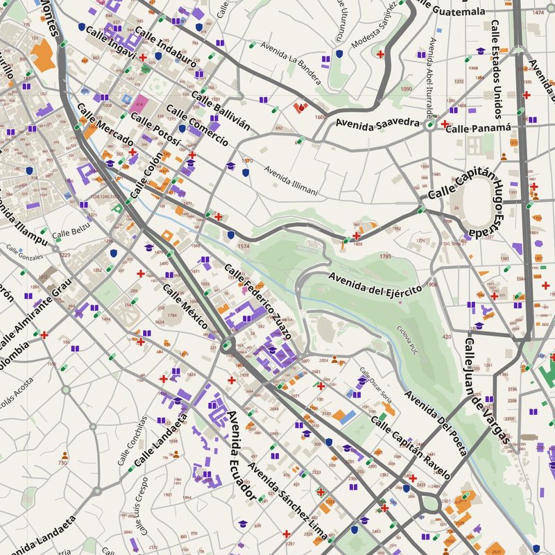 Mapa de La Paz con números de casa, hospitales, policía y bomberos — PDF imprimible, Bolivia