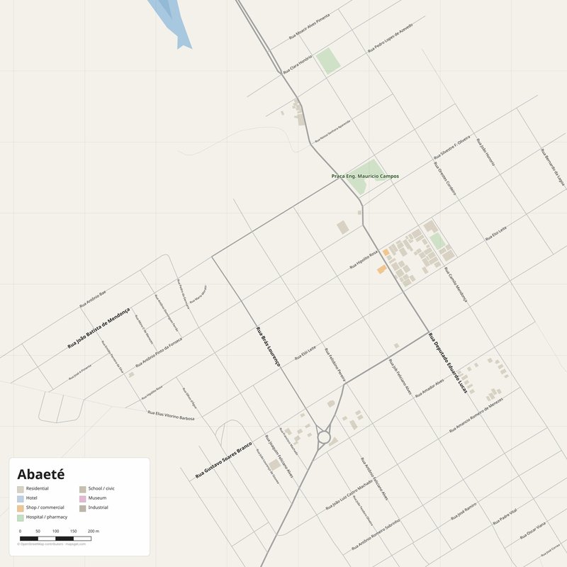 Abaeté Map PDF — Printable Street Map Poster with House Numbers