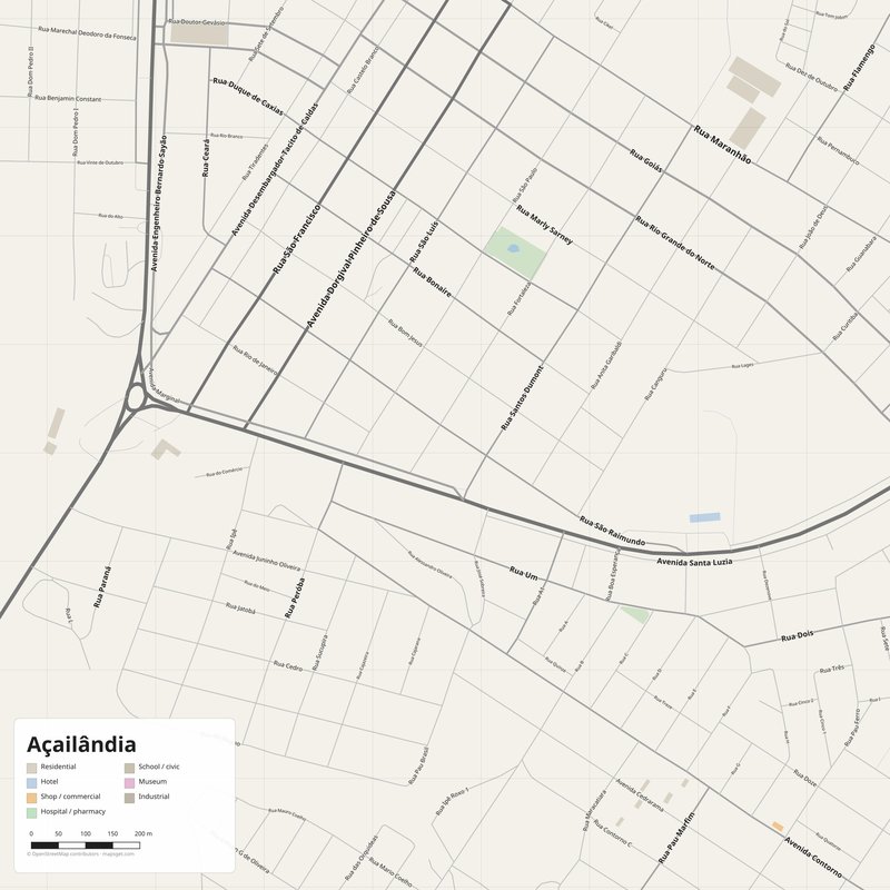Açailândia Map PDF — Printable Street Map Poster with House Numbers
