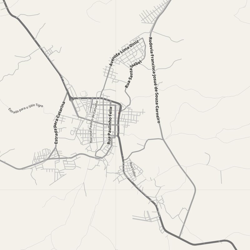 Planta de ruas de Acopiara com números de porta — mapa de endereços PDF imprimível, Brasil