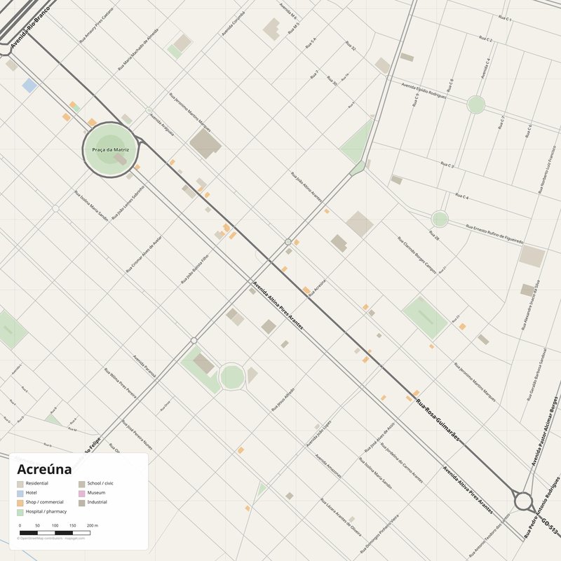 Acreúna Map PDF — Printable Street Map Poster with House Numbers