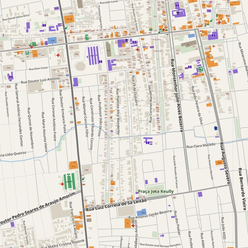 Açu map with house numbers, hospitals, police and fire stations — printable PDF, Brazil
