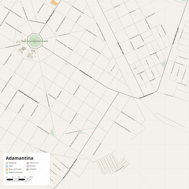 Adamantina Map PDF — Printable Street Map Poster with House Numbers