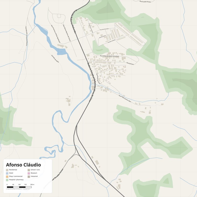 Afonso Cláudio Map PDF — Printable Street Map Poster with House Numbers