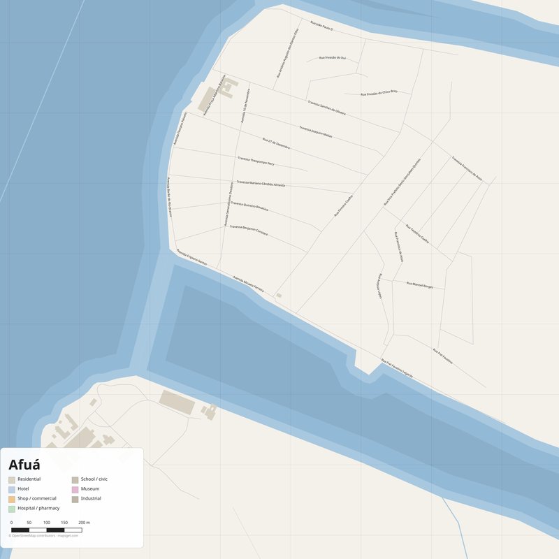 Mapa de Afuá PDF — planta de ruas imprimível com números de porta