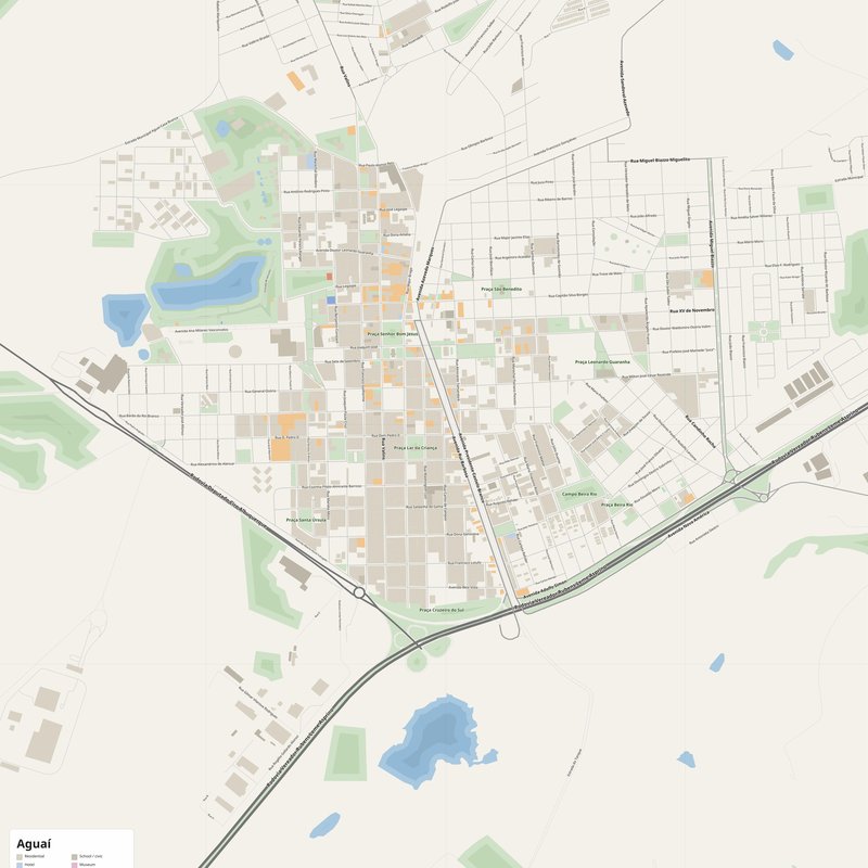 Aguaí Map PDF — Printable Street Map Poster with House Numbers