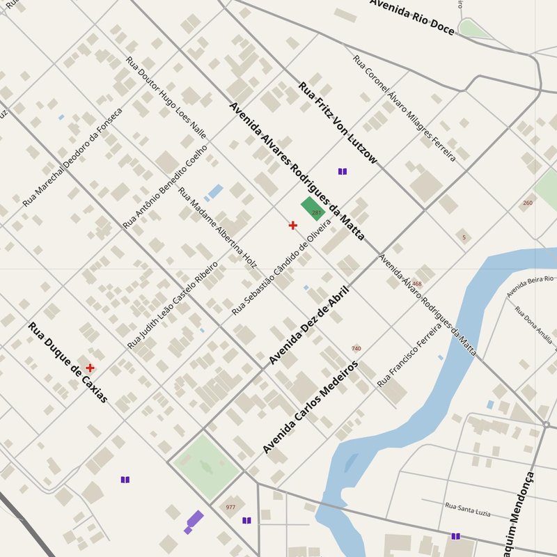 Mapa de Aimorés com números de porta, hospitais, polícia e bombeiros — PDF imprimível, Brasil