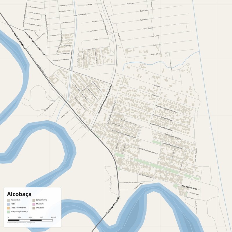Mapa de Alcobaça PDF — planta de ruas imprimível com números de porta