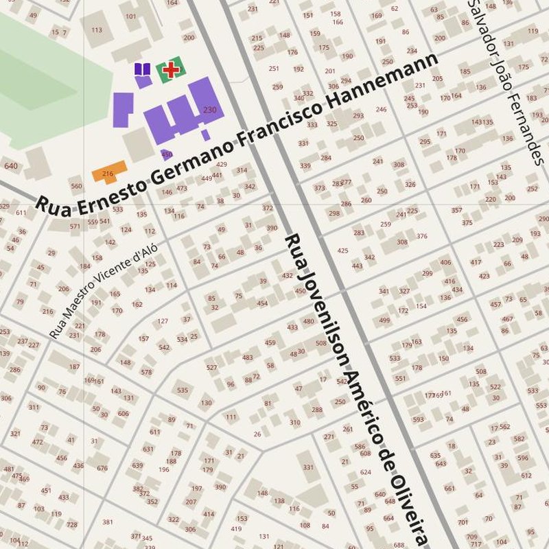 Araucária map with house numbers, hospitals, police and fire stations — printable PDF, Brazil