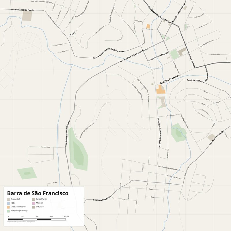Barra de São Francisco Map PDF — Printable Street Map Poster with House Numbers