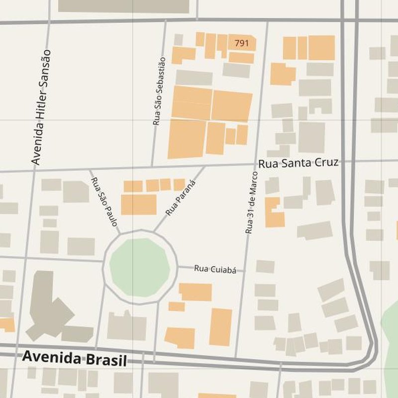 Barra do Bugres street map with house numbers — printable address map PDF, Brazil