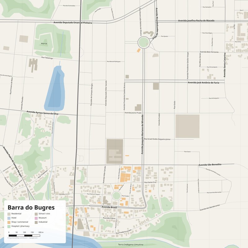 Barra do Bugres Map PDF — Printable Street Map Poster with House Numbers