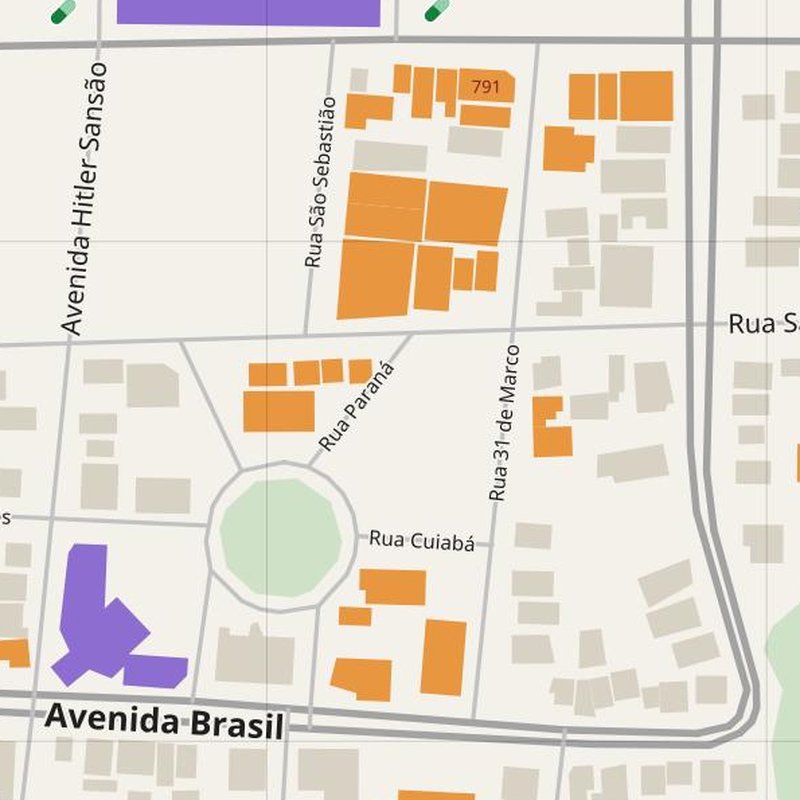 Barra do Bugres map with house numbers, hospitals, police and fire stations — printable PDF, Brazil