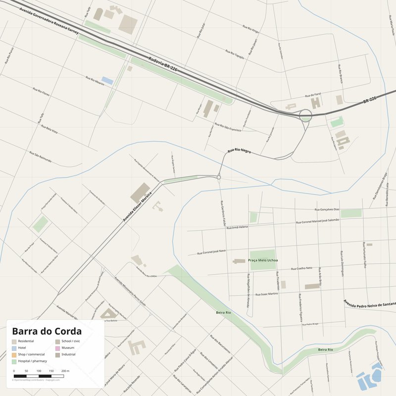 Mapa de Barra do Corda PDF — planta de ruas imprimível com números de porta