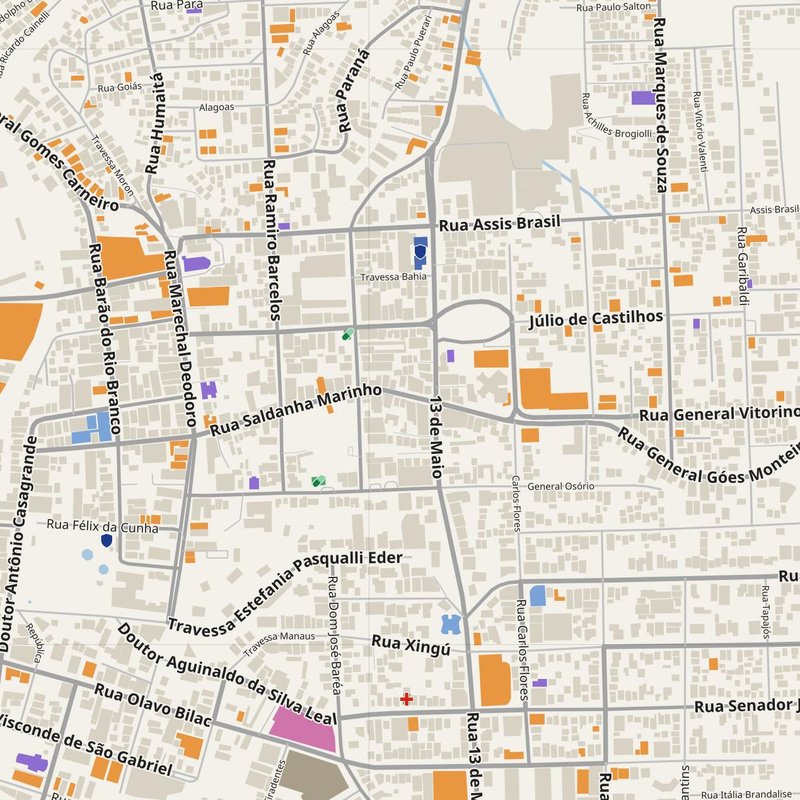 Bento Gonçalves map with house numbers, hospitals, police and fire stations — printable PDF, Brazil
