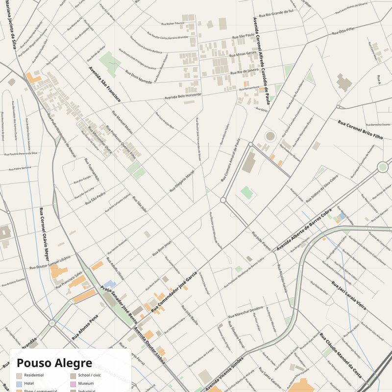 Pouso Alegre Map PDF — Printable Street Map Poster with House Numbers