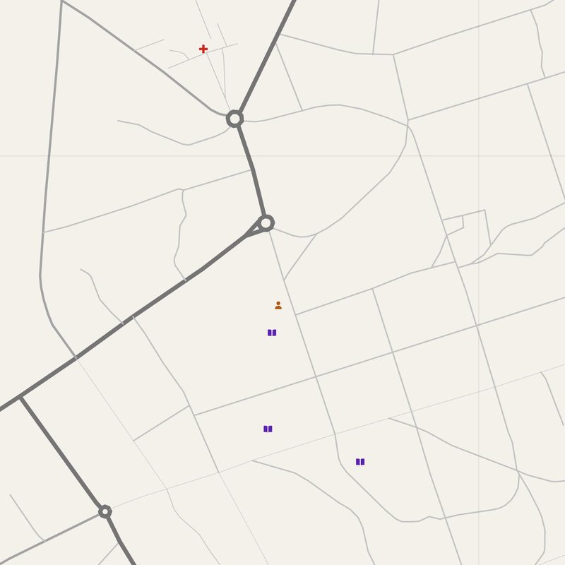 Berbérati map with house numbers, hospitals, police and fire stations — printable PDF, Central African Republic