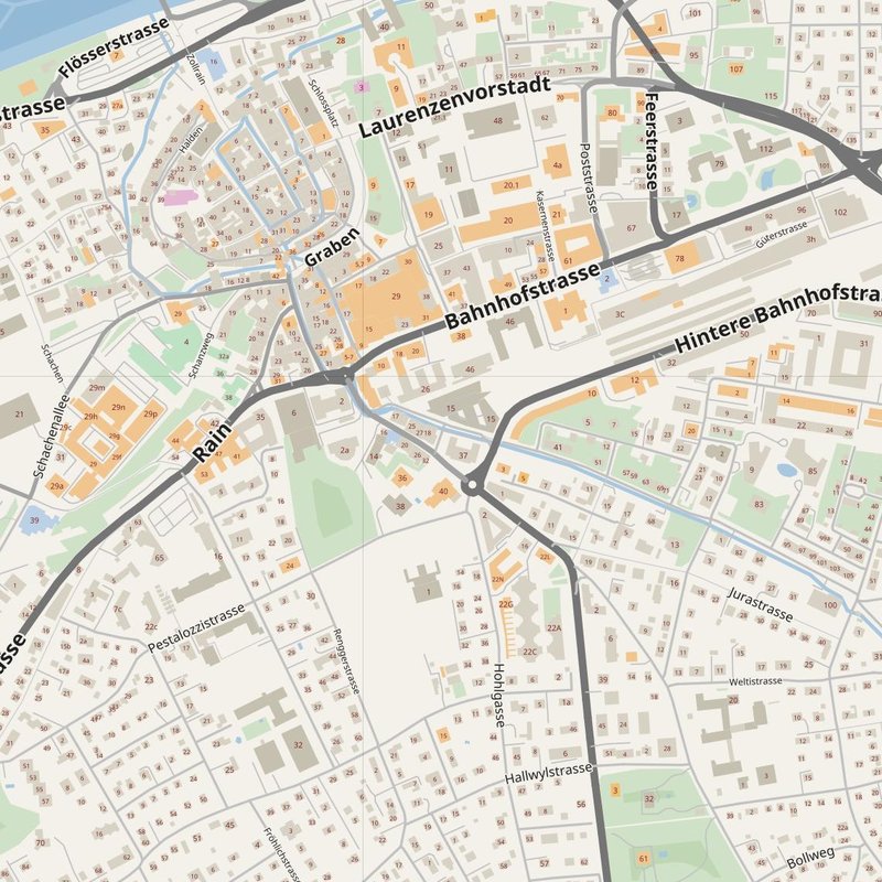 Stadtplan Aarau mit Hausnummern — druckbare Adresskarte als PDF, Schweiz