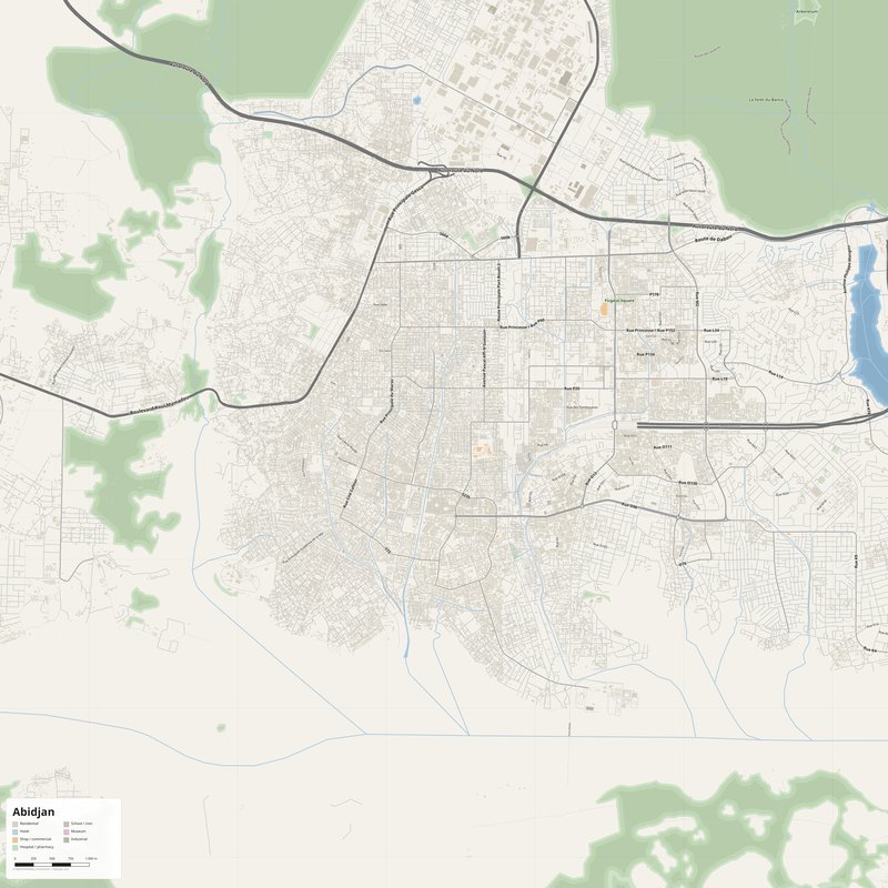 Abidjan Map PDF — Printable Street Map Poster with House Numbers