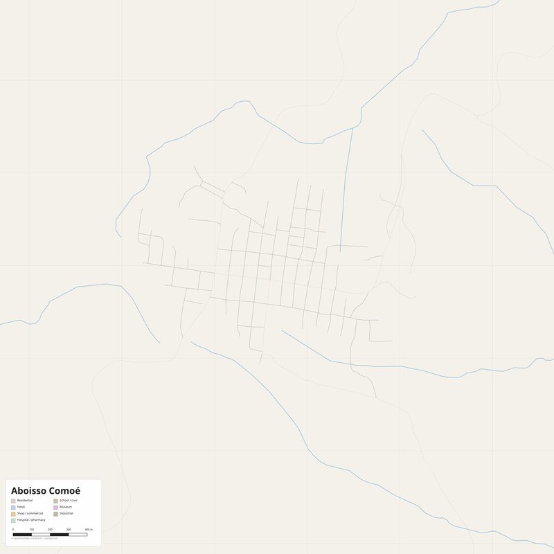 Aboisso Comoé Map PDF — Printable Street Map Poster with House Numbers