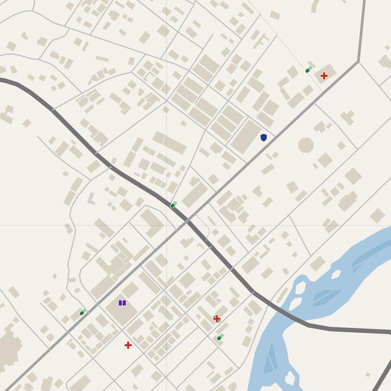 Aboisso map with house numbers, hospitals, police and fire stations — printable PDF, Côte d’Ivoire