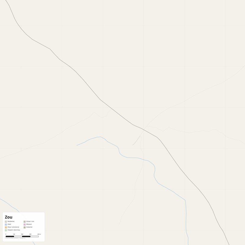 Zou Map PDF — Printable Street Map Poster with House Numbers