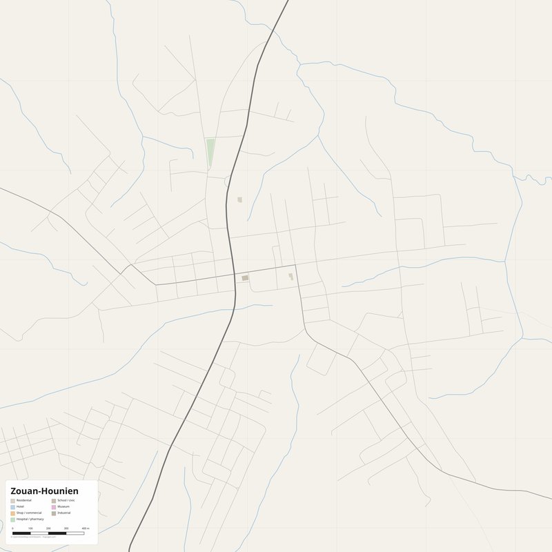 Zouan-Hounien Map PDF — Printable Street Map Poster with House Numbers
