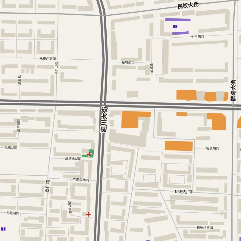 Acheng map with house numbers, hospitals, police and fire stations — printable PDF, China