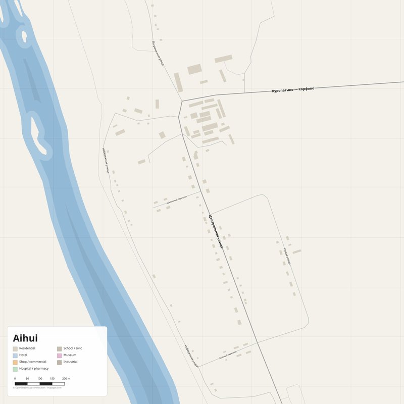 Aihui Map PDF — Printable Street Map Poster with House Numbers