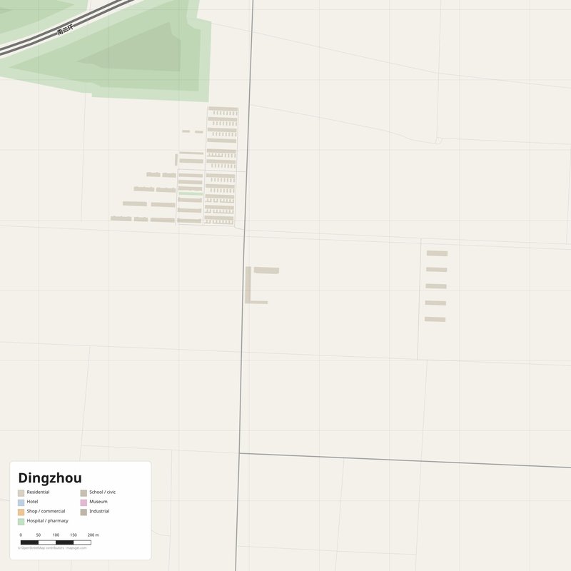 Dingzhou Map PDF — Printable Street Map Poster with House Numbers
