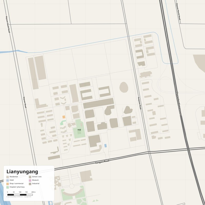 Printable street map poster of Lianyungang, China