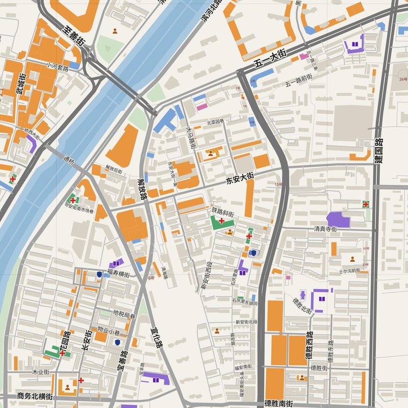 Zhangjiakou map with house numbers, hospitals, police and fire stations — printable PDF, China
