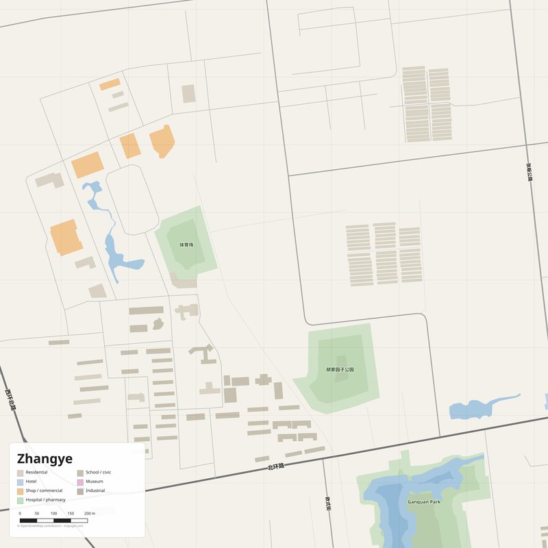 Zhangye Map PDF — Printable Street Map Poster with House Numbers