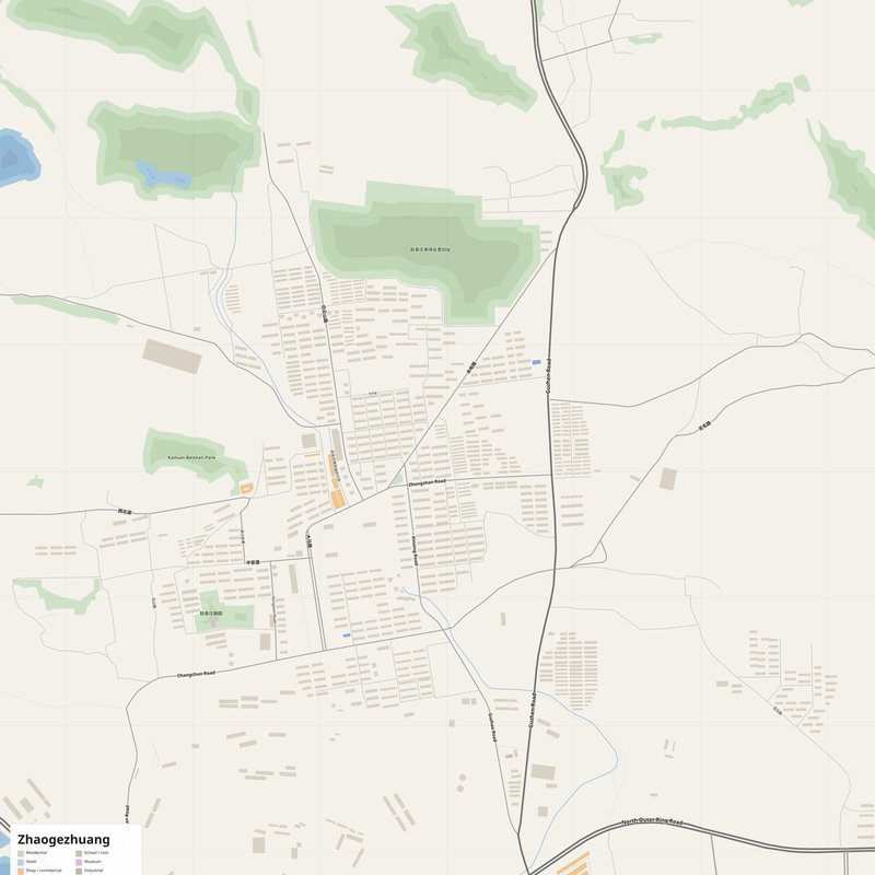 Zhaogezhuang Map PDF — Printable Street Map Poster with House Numbers